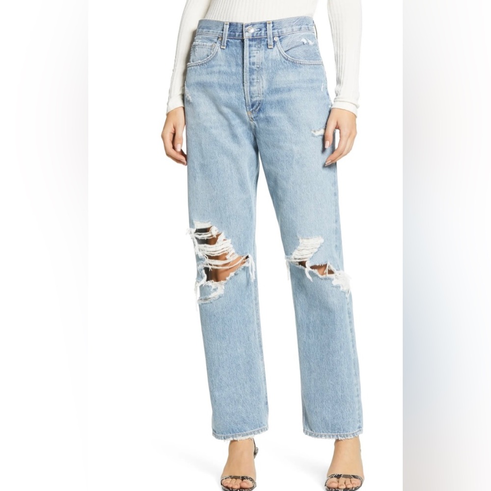 Agolde Light Wash Distressed Straight Leg Jeans